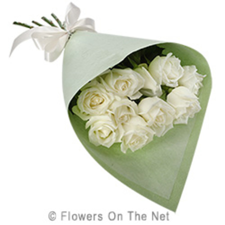 10 x White Rose Wrap Short Stem Roses 10 x stems of white 40 cm roses (minimal foliage)