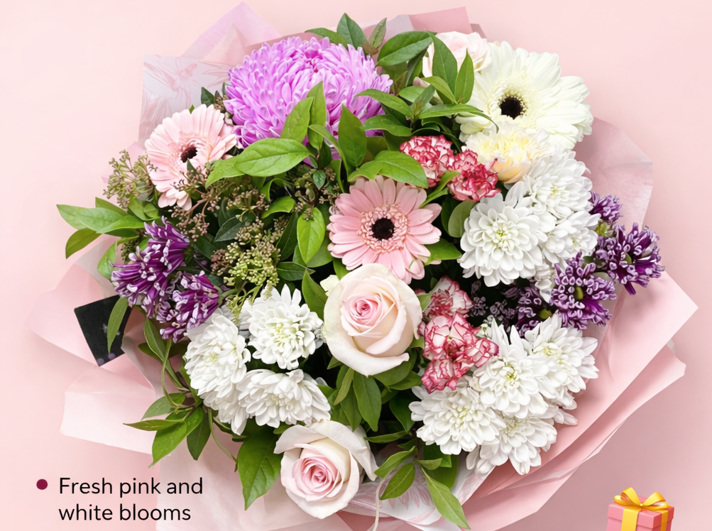 Elegant Pink & White Mixed Flower Bouquet
