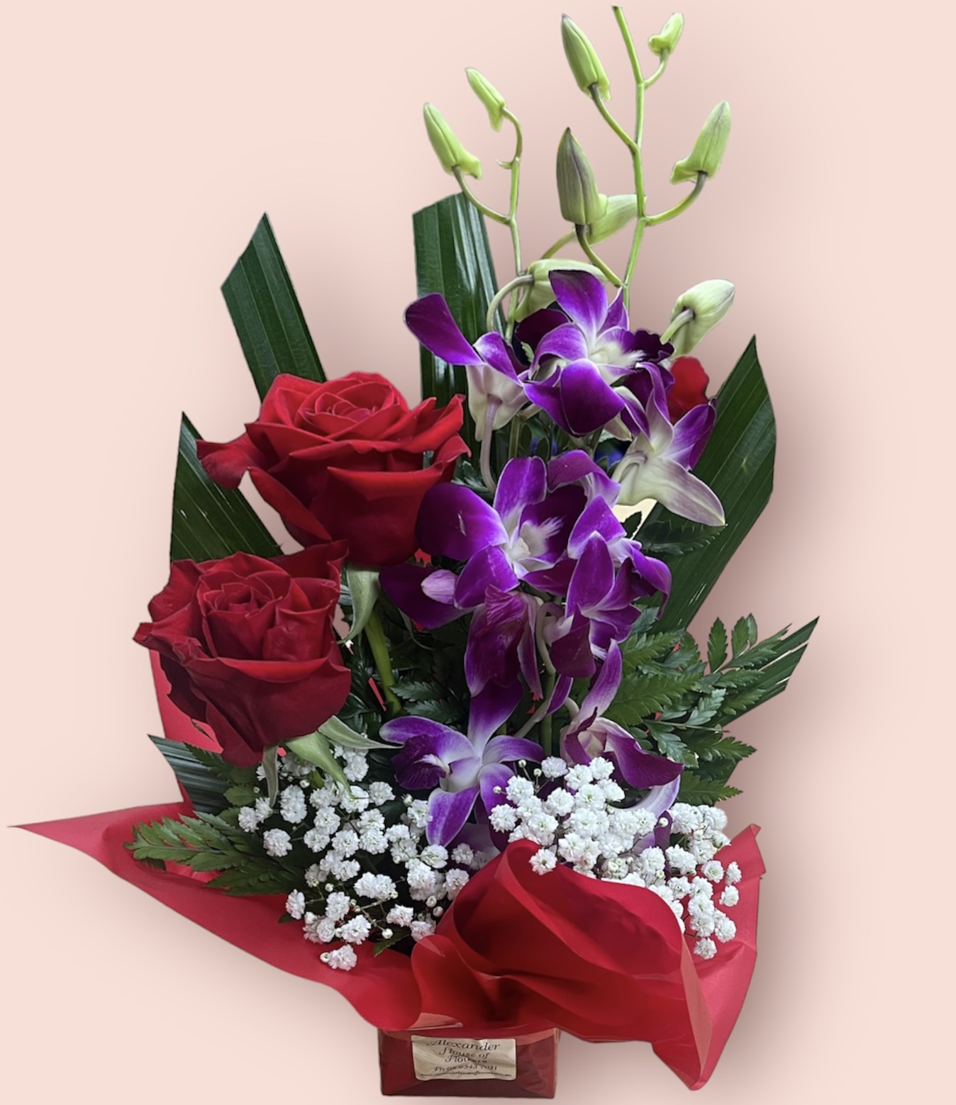 Roses With Purple Orchid Arrangement