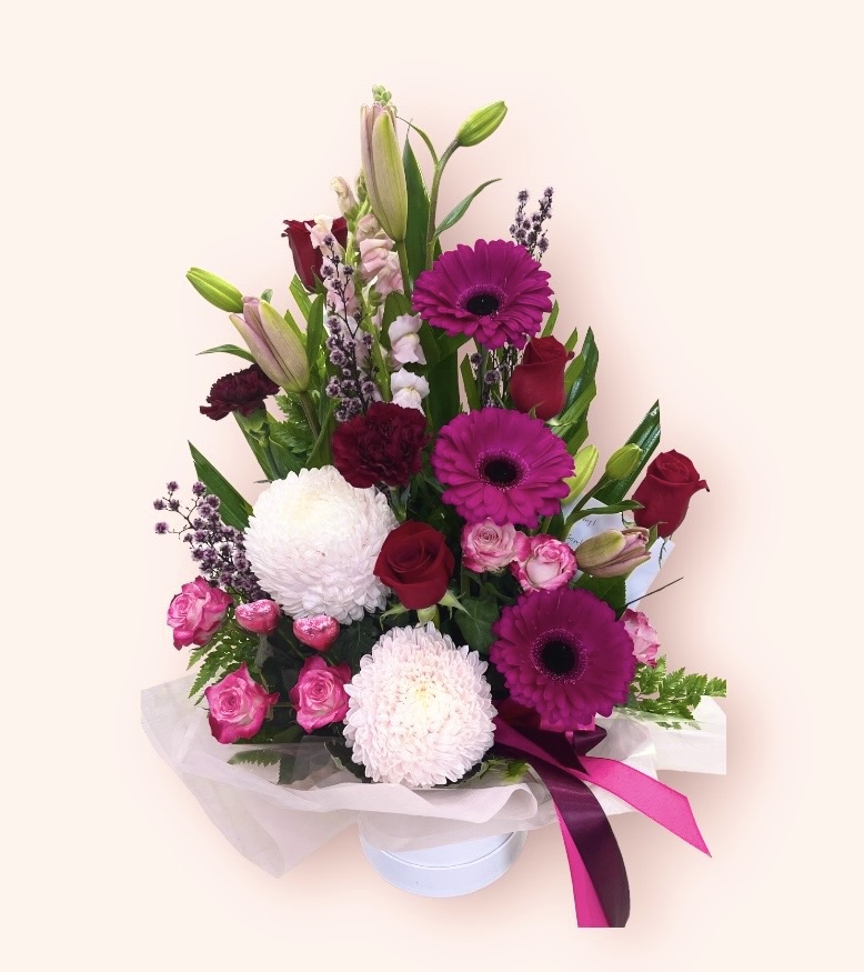 Large Pink Hat Box of Arrangement