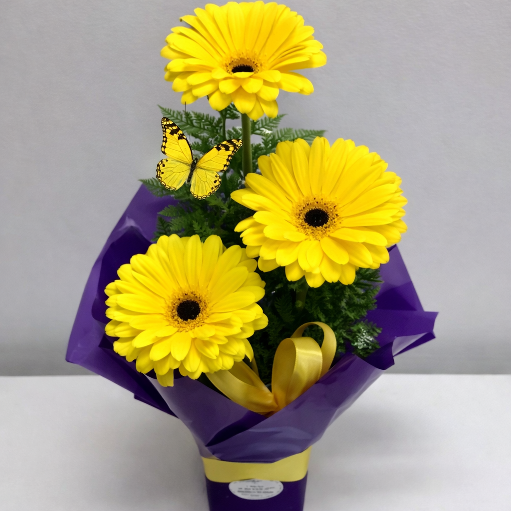 A Bright Small Gerbera Arrangement Yellow