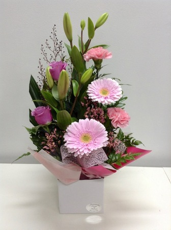 A Simple Pastel Pink Mixed Box Arrangement