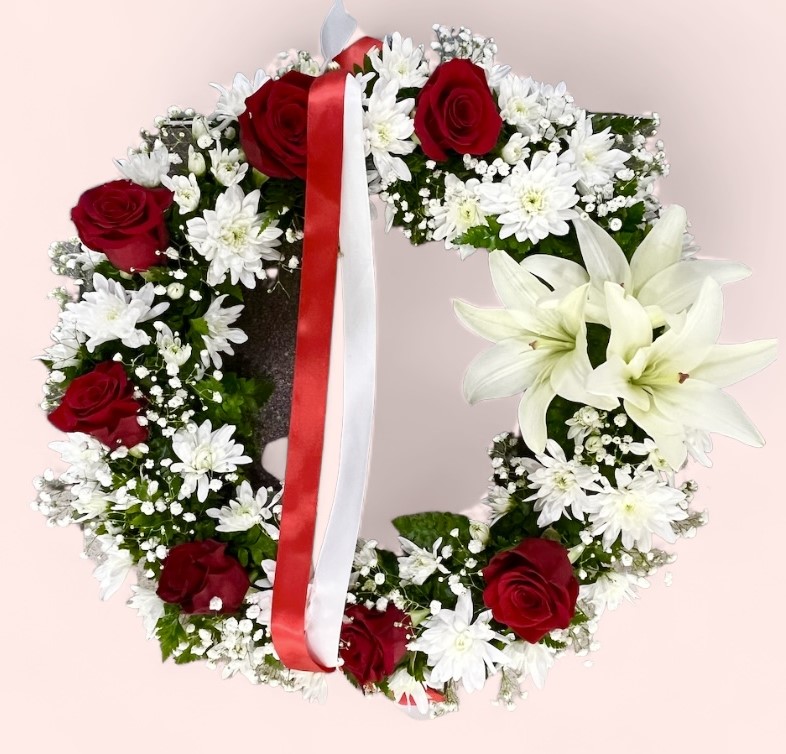 Large Wreath Red Roses with White Flowers